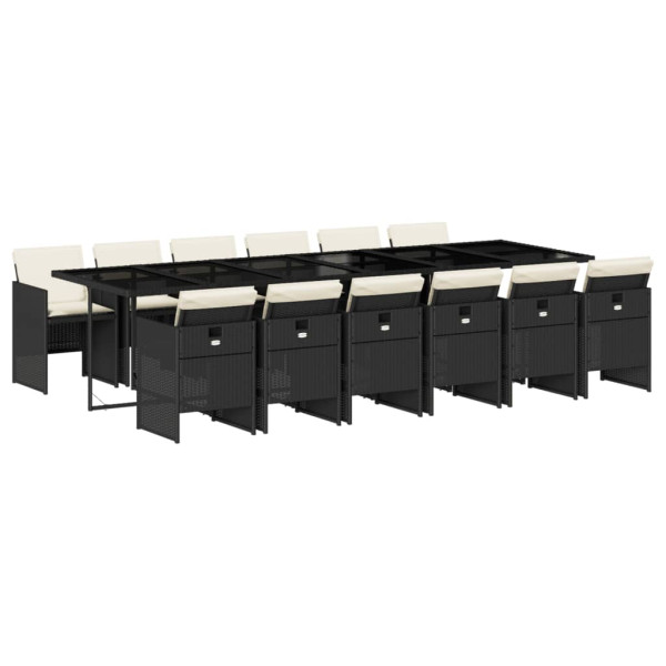 Set comedor de jardín con cojines 13 pzas ratán sintético negro M 2