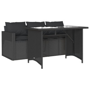 2 pcs conjunto de jantar p/ jardim c/ almofadões vime PE preto H