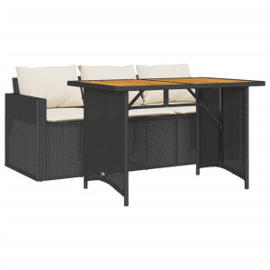 2 pcs conjunto de jantar p/ jardim c/ almofadões vime PE preto H