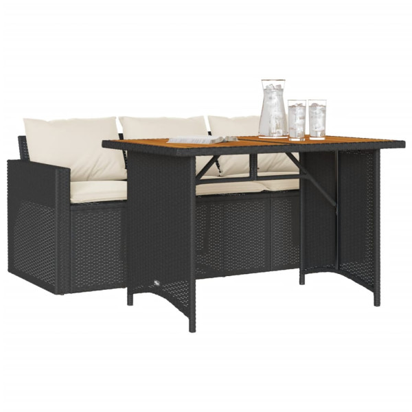 Set comedor de jardín 2 pzas con cojines ratán sintético negro M 3