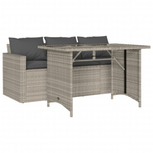 2 pcs conjunto jantar p/jardim c/almofadões vime PE cinza-claro H