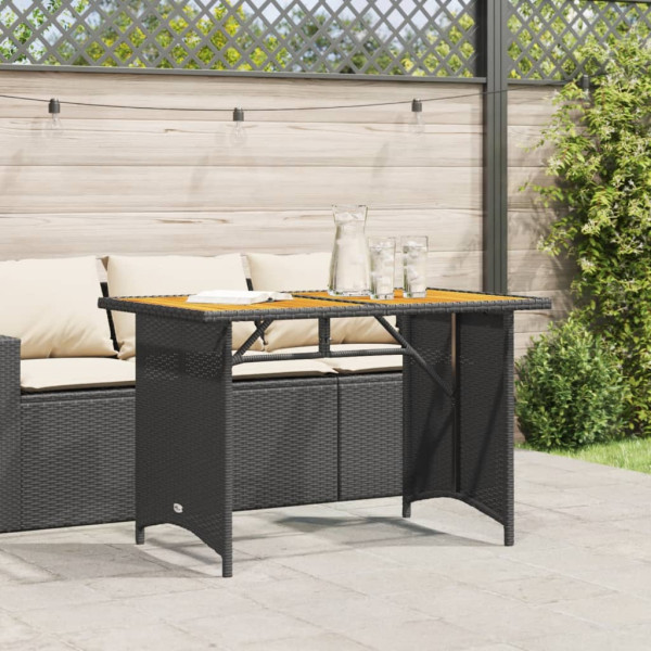 Mesa de jardín superficie de madera ratán PE negro 110x68x70 cm M 3