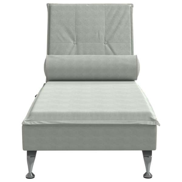 Chaise lounge de massagem com rolo veludo cinzento-claro M 4