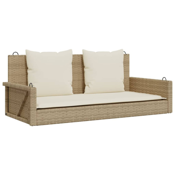 Banco columpio con cojines ratán sintético beige 119x56x48 cm M 2