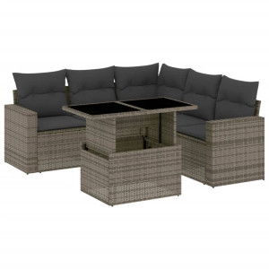Set de muebles de jardín 6 pzas y cojines ratán sintético gris H
