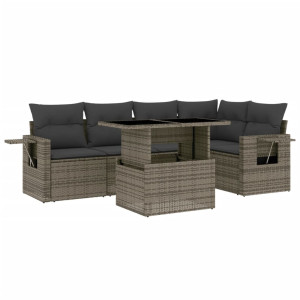 Set de muebles de jardín 6 pzas y cojines ratán sintético gris H