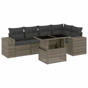 Set de muebles de jardín 6 pzas y cojines ratán sintético gris H