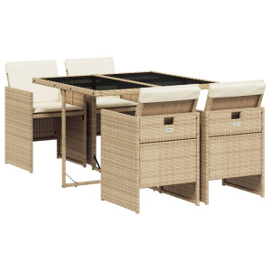 Set comedor de jardín 5 pzas con cojines ratán sintético beige H