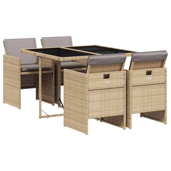 Set comedor de jardín 5 pzas con cojines ratán sintético beige M 2