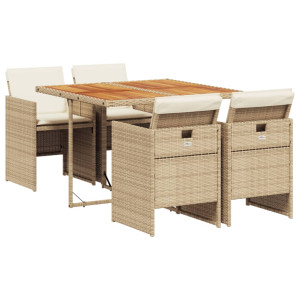 5 pcs conjunto de jantar p/ jardim com almofadões vime PE bege H