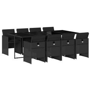 Set de comedor de jardín 9 pzas y cojines ratán sintético negro H