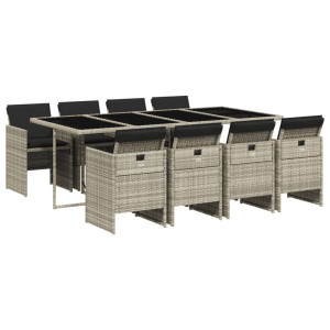 Set comedor de jardín 9 pzas cojines ratán sintético gris claro H
