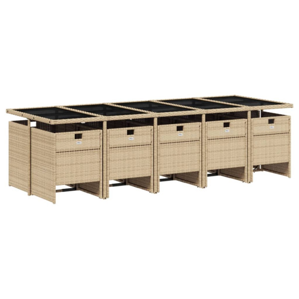 Set comedor de jardín 11 pzas con cojines ratán sintético beige M 3
