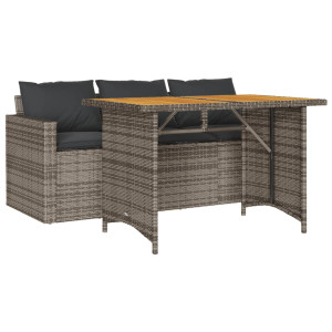 2 pcs conjunto de jantar p/ jardim c/ almofadões vime PE cinza H