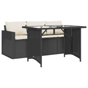 2 pcs conjunto de jantar p/ jardim c/ almofadões vime PE preto H