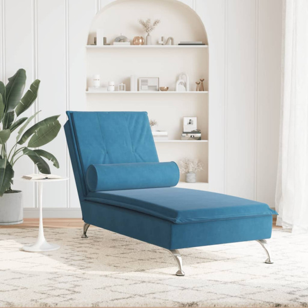 Chaise lounge de massagem com rolo veludo azul M 3