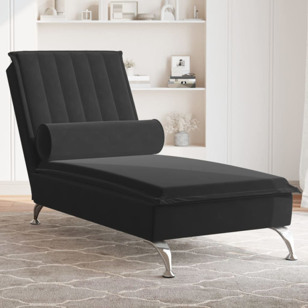 Chaise lounge de massagem com rolo veludo preto M 4