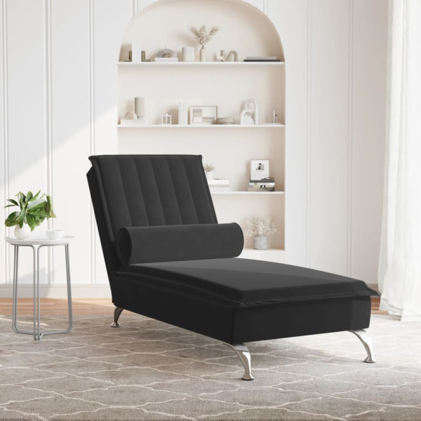 Chaise lounge de massagem com rolo veludo preto M 5