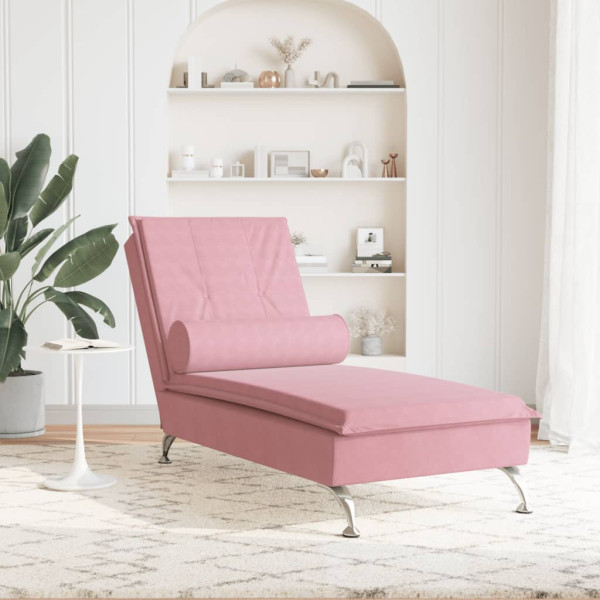 Chaise lounge de massagem com rolo veludo rosa M 3