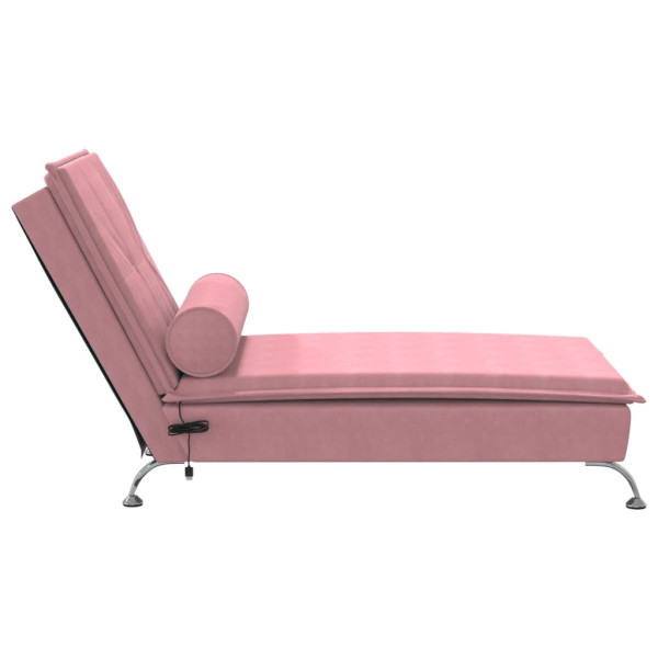 Chaise lounge de massagem com rolo veludo rosa M 5