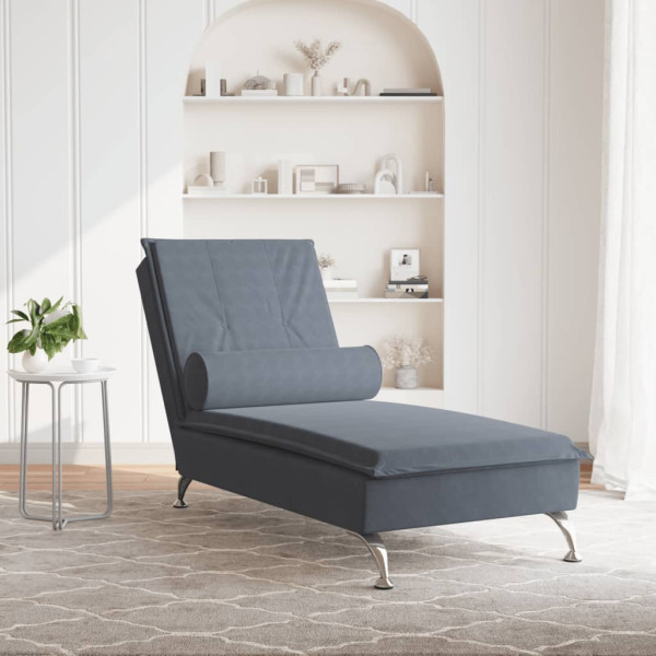Chaise lounge de massagem com rolo veludo cinzento-escuro M 3