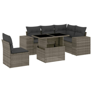 Set de muebles de jardín 6 pzas y cojines ratán sintético gris H