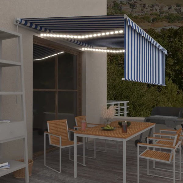 Toldo retráctil manual con persiana y LED azul y blanco 4.5x3 m D