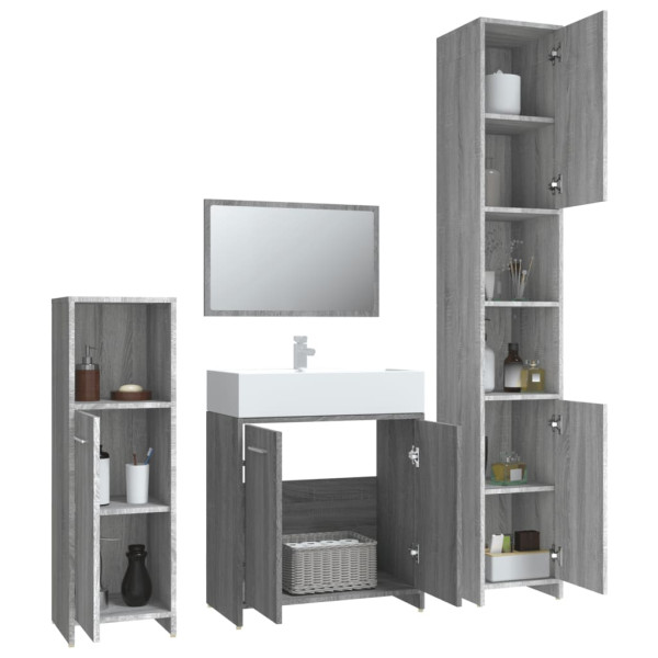 Set de muebles de baño 4 pzas madera contrachapada gris sonoma M 4