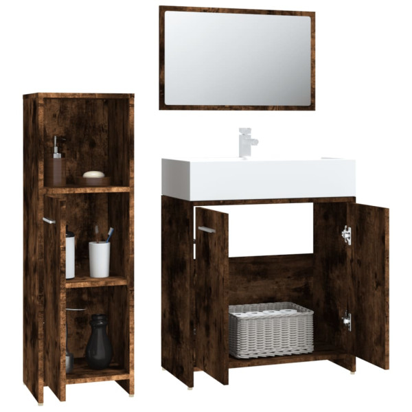 Set de muebles baño 3 pzas madera contrachapada roble ahumado M 4