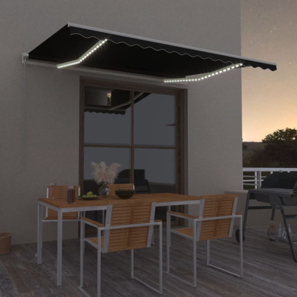 Toldo retráctil manual con LED gris antracita 450x300 cm D