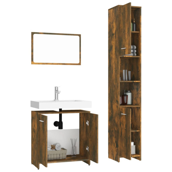 Set de muebles baño 3 pzas madera contrachapada roble ahumado M 4