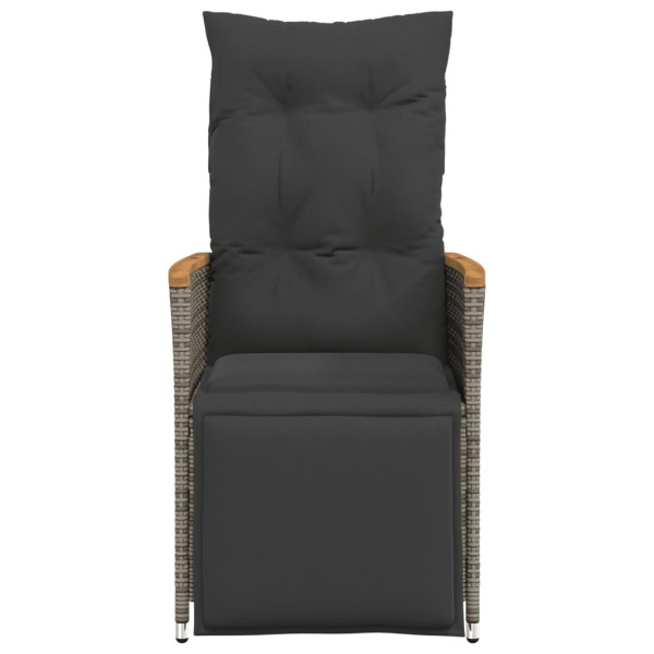 Cadeiras jardim reclináveis 2 pcs c/ almofadões vime PE cinza M 4