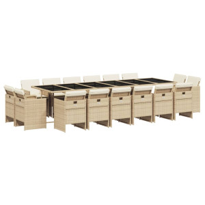 Set comedor de jardín 17 pzas con cojines ratán sintético beige H
