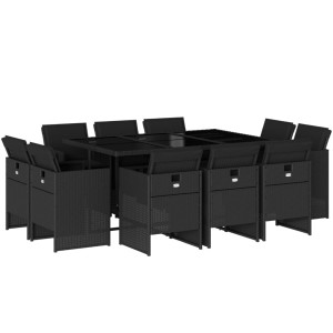 11 pcs conjunto de jantar p/ jardim c/ almofadões vime PE preto H