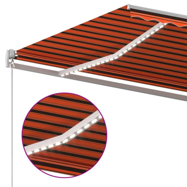 Toldo manual retráctil con luz LED naranja y marrón 600x300 cm M 5