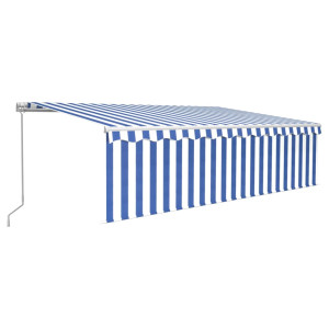 Toldo retráctil manual con persiana y LED azul y blanco 5x3 m H