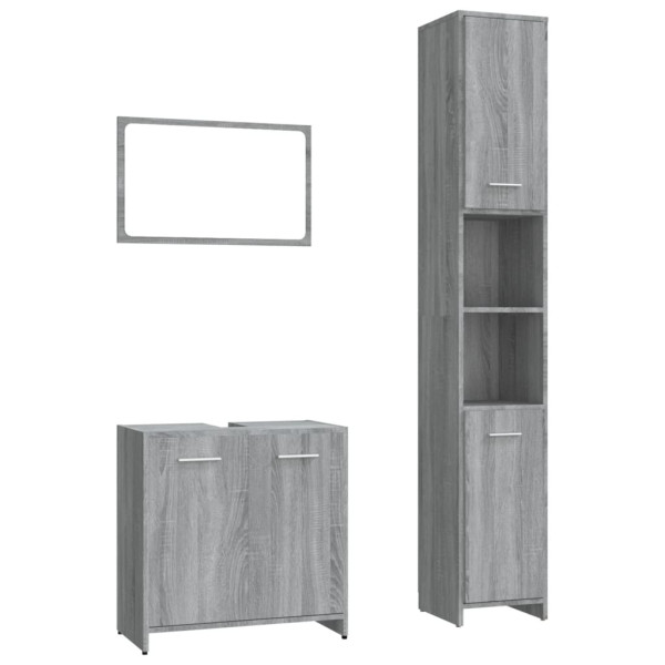 Set de muebles de baño 3 pzas madera contrachapada gris sonoma M 2