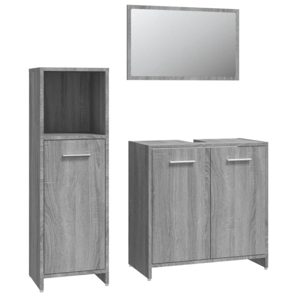 Set de muebles de baño 3 pzas madera contrachapada gris sonoma M 2
