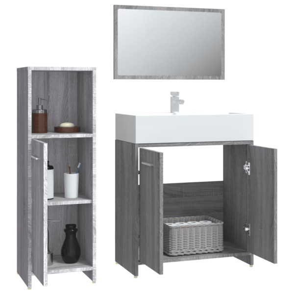 Set de muebles de baño 3 pzas madera contrachapada gris sonoma M 4