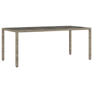Mesa de jardín superficie de vidrio ratán PE gris 190x90x75 cm H