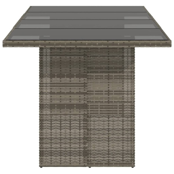 Mesa de jardim com tampo de vidro 190x80x75 cm vime PE cinza M 5