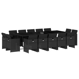 Set comedor de jardín con cojines 15 pzas ratán sintético negro H
