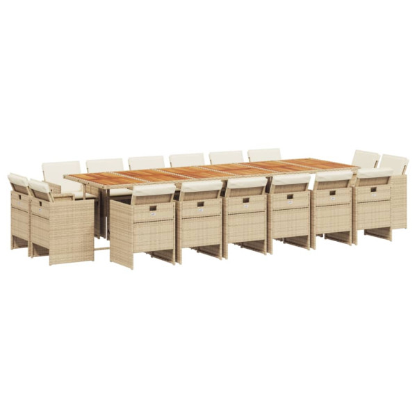 Set comedor de jardín 17 pzas con cojines ratán sintético beige M 2