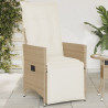 Silla de jardín reclinable con cojines ratán sintético beige 1