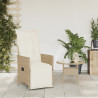 Silla de jardín reclinable con cojines ratán sintético beige 3