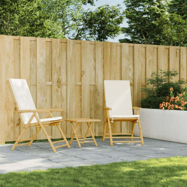 Cadeiras jardim dobráveis/reclináveis c/ almofadões 2 pcs bambu M 3