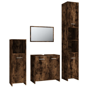 Set de muebles baño 4 pzas madera contrachapada roble ahumado H