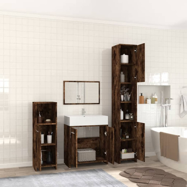 Set de muebles baño 4 pzas madera contrachapada roble ahumado M 3