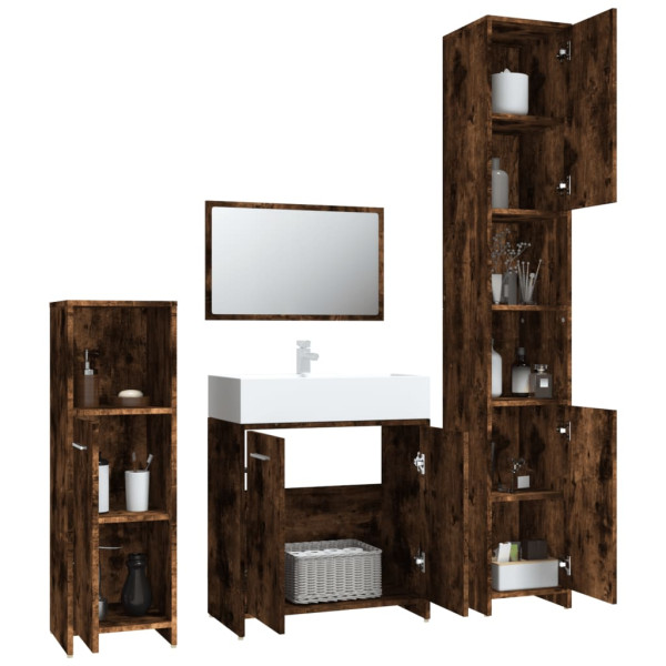 Set de muebles baño 4 pzas madera contrachapada roble ahumado M 4