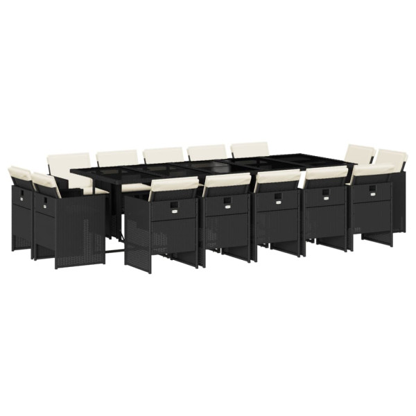 Set comedor de jardín con cojines 15 pzas ratán sintético negro M 2